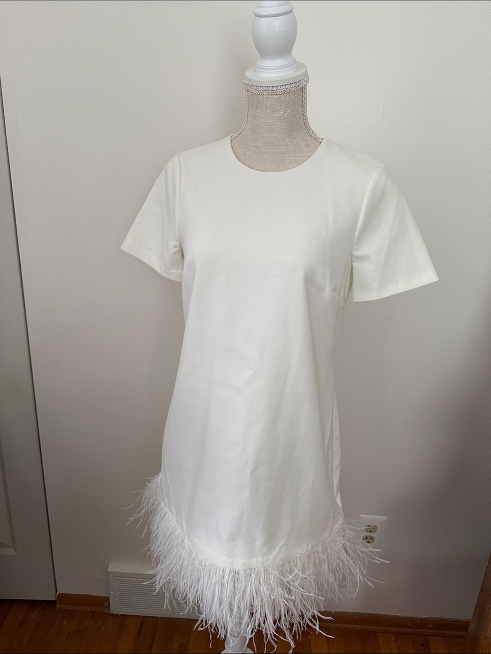 Likely White Feather-Hem Shift Dress